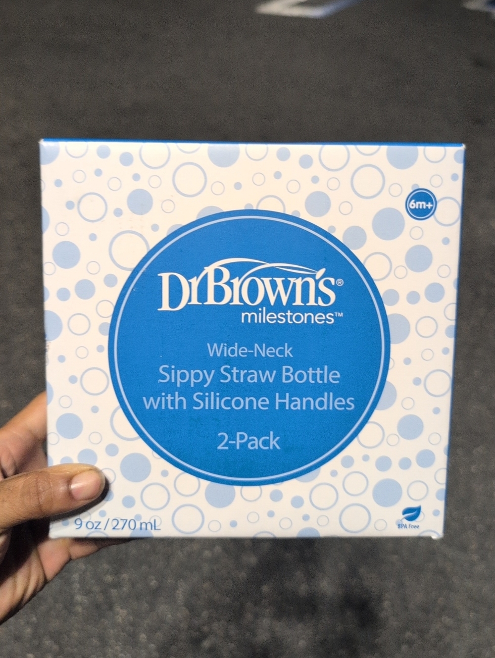 Dr Browns Wide neck Blue Sippy Straw Bottle with Silicone Handles - 2-Pack